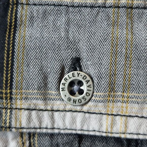 Genuine Harley Davidson Shirt Mens L Black White Plaid Spellout Logo Cotton - Picture 8 of 14